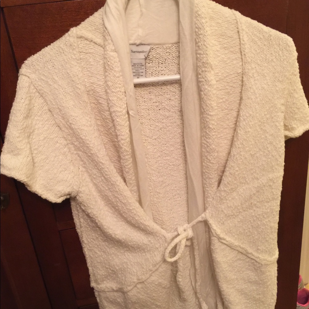 Short sleeve tie front cardigan sweater